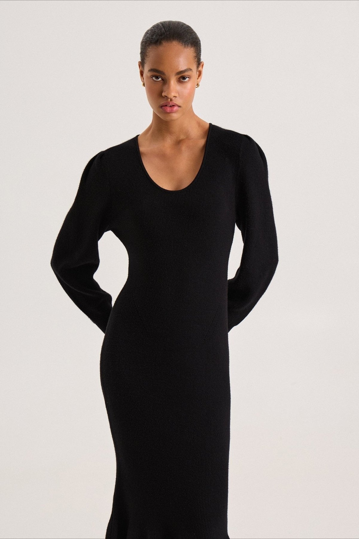 Contrast Trim Ruffle Sweater Dress