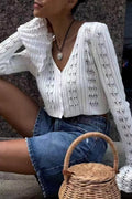 Cutout V-neck Short Long-sleeve Knit Cardigan