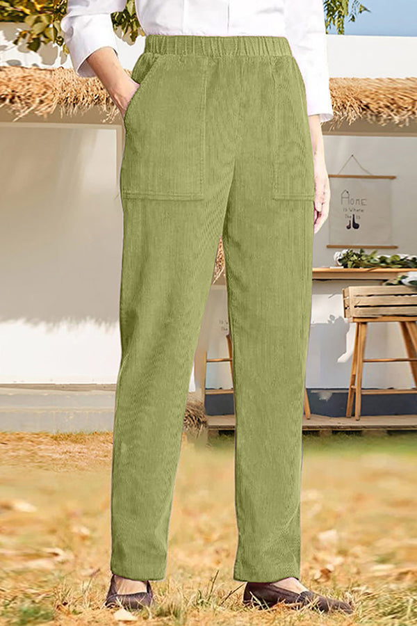 Color Elastic Waist Striped Straight Pants