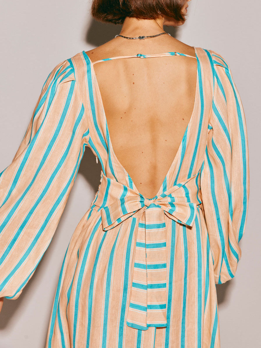 Striped Print Backless Midi Dress