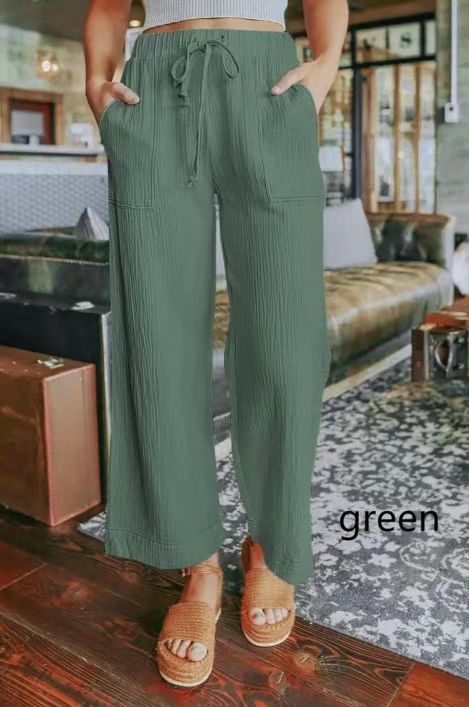 Elastic Waist Tie Wide Leg Pants