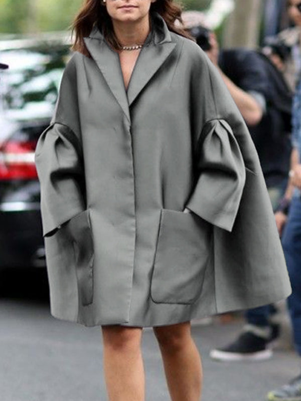 Flared Sleeves Long Sleeves Pockets Color Notched Collar Mini Dresses Shirt Dress