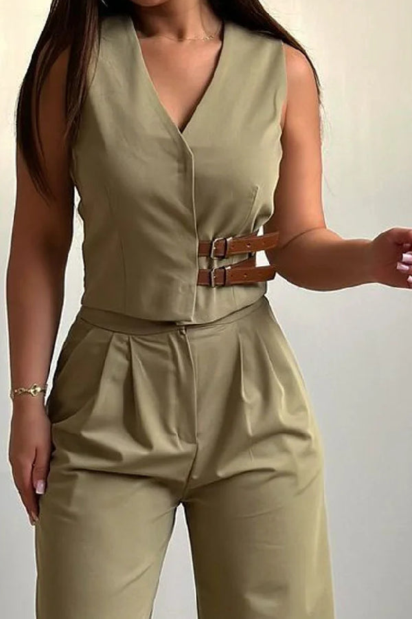 V-neck Vest & Pants Two-piece Set