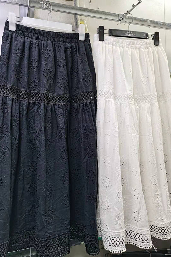 Hollow Exquisite Embroidery Cotton Skirt Romantic French Swing Skirt Female Holiday Skirt