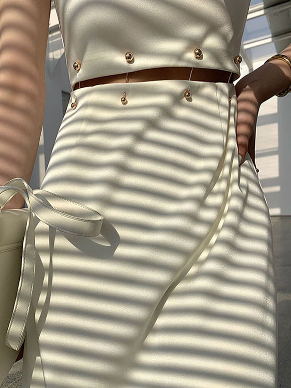 A-line High Waisted Detachable Hollow Split-joint Mock Neck Midi Dresses