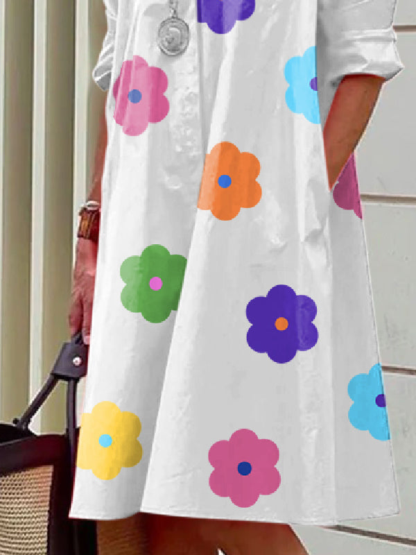 Long Sleeves Printed Lapel Midi Dresses