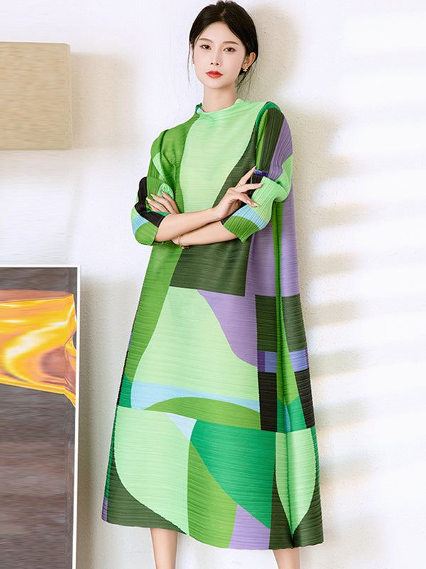Original Loose Contrast Color Split-joint Midi Dress