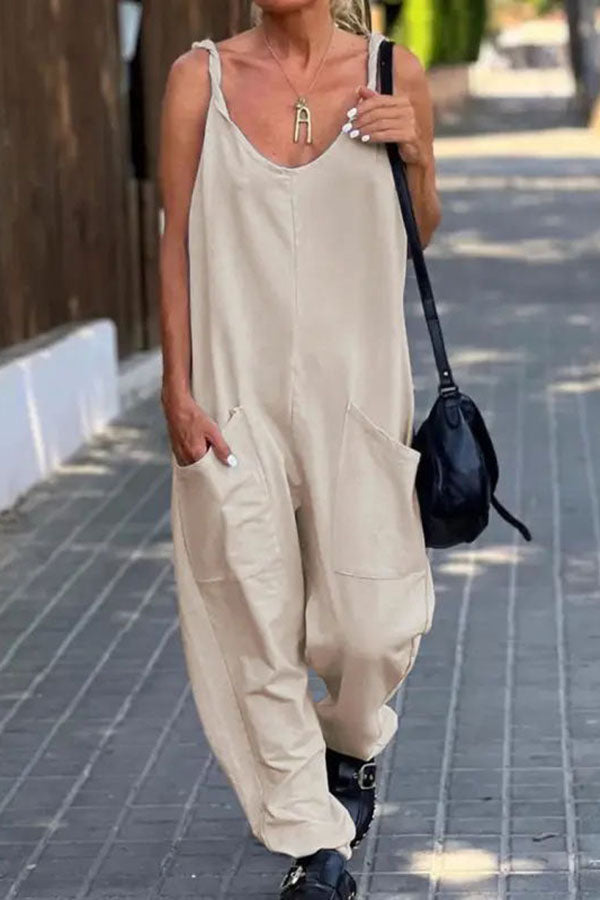 Relaxing Bay Color Pocketed Beach Jumpsuit