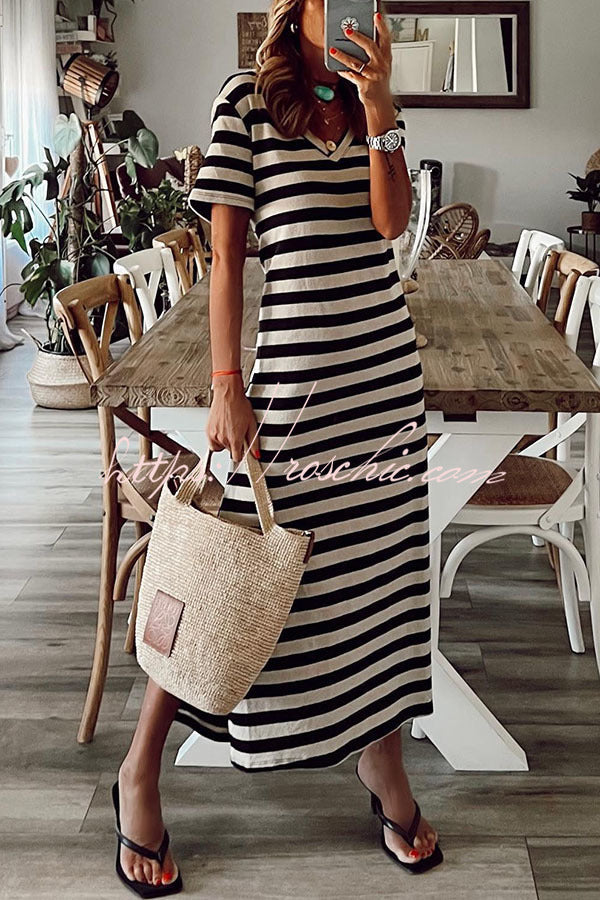 Brilliant Basics Stripe V Neck Midi Dress