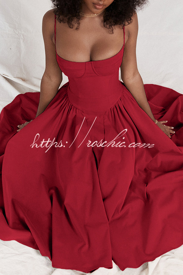 Color Buttonless Bandeau Side Pocket Midi Dress