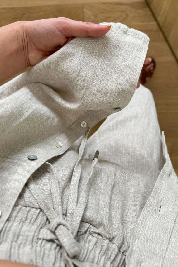 Cotton Linen Shirt & Cropped Pants Two-piece Set