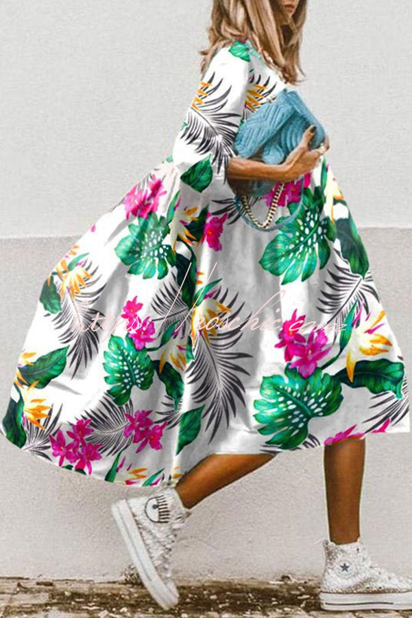 Print High Low Hem A-line Midi Dress