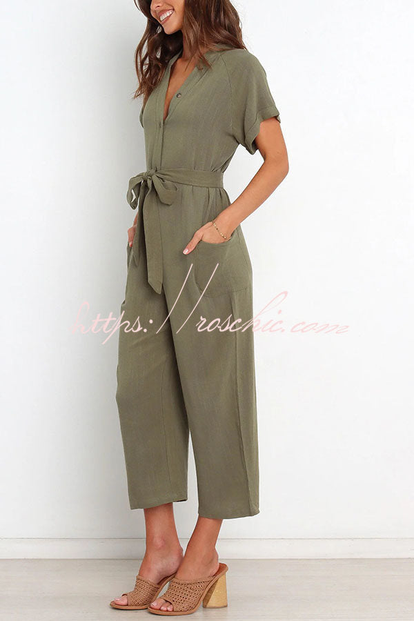 Something About Her Pocketed Button Straight Leg Jumpsuit