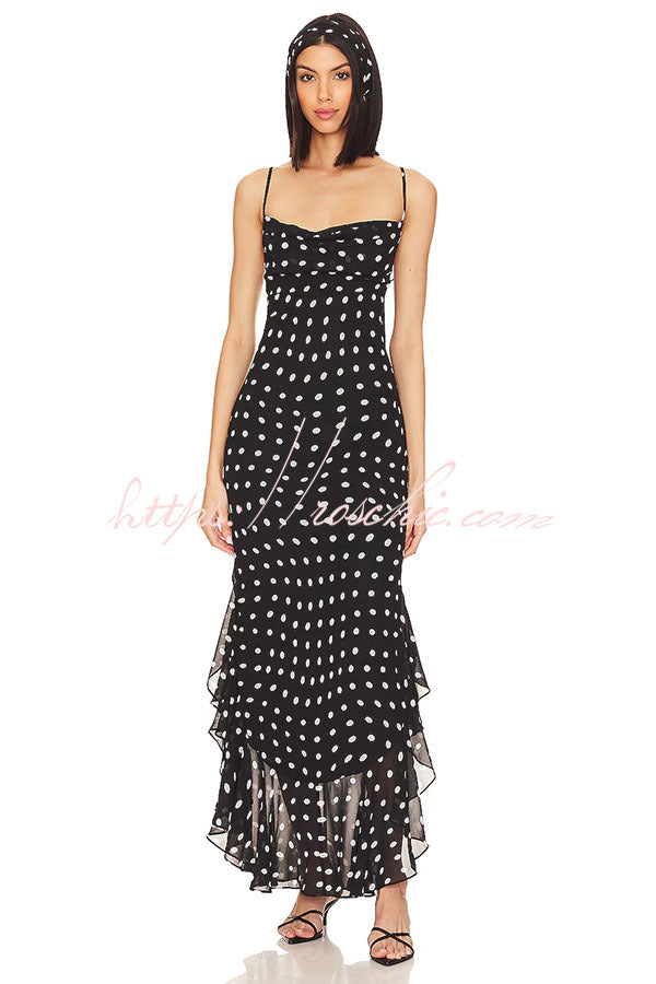 Kaylee Chiffon Polka Dot Ruffled Tiered Hem Scarf Maxi Dress