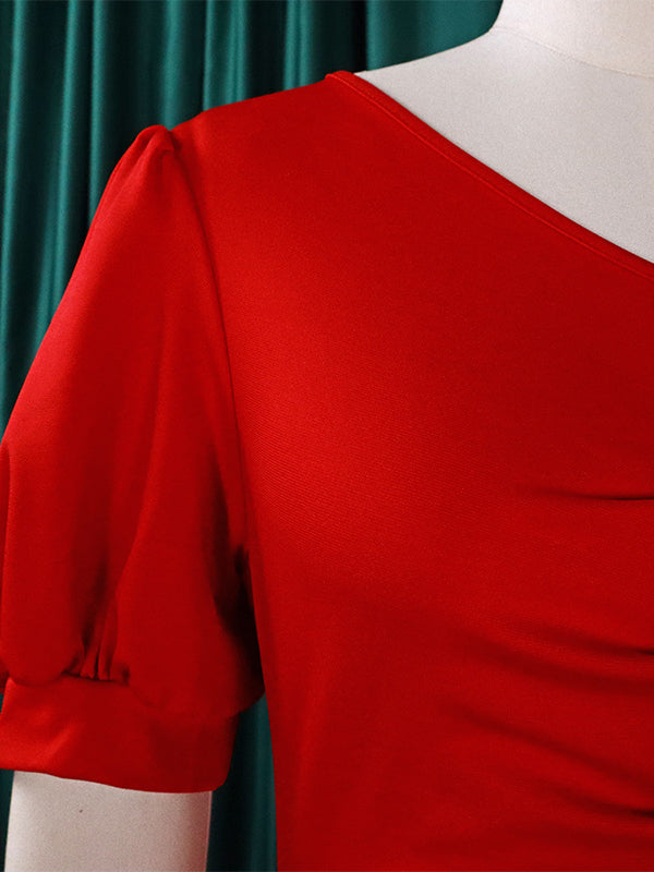 Bodycon Mermaid Pleated Color Zipper V-neck Midi Dresses