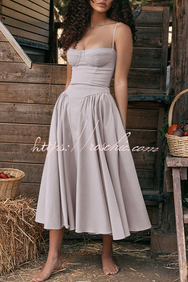Color Buttonless Bandeau Side Pocket Midi Dress