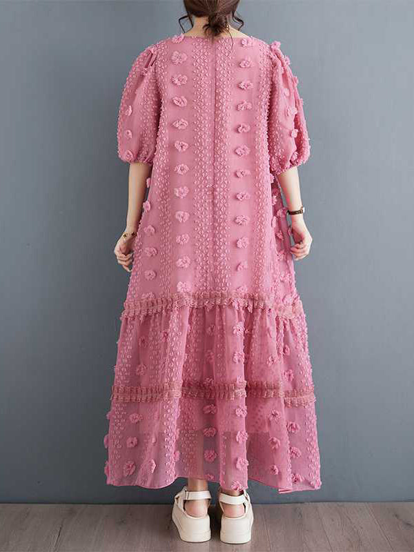 A-line Half Sleeves Elasticity Jacquard Color Split-joint V-neck Midi Dresses
