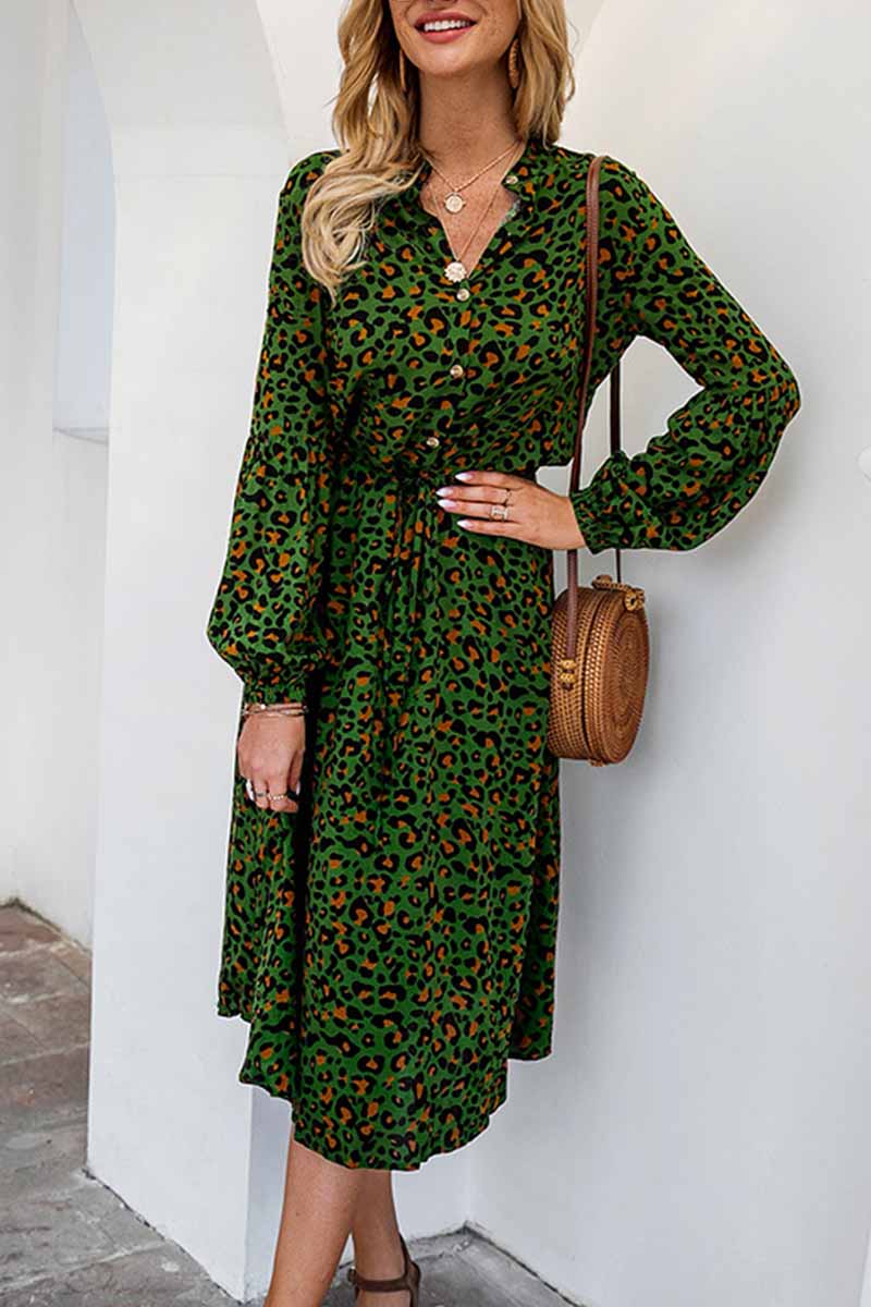 Leopard Print V-neck Midi Dress