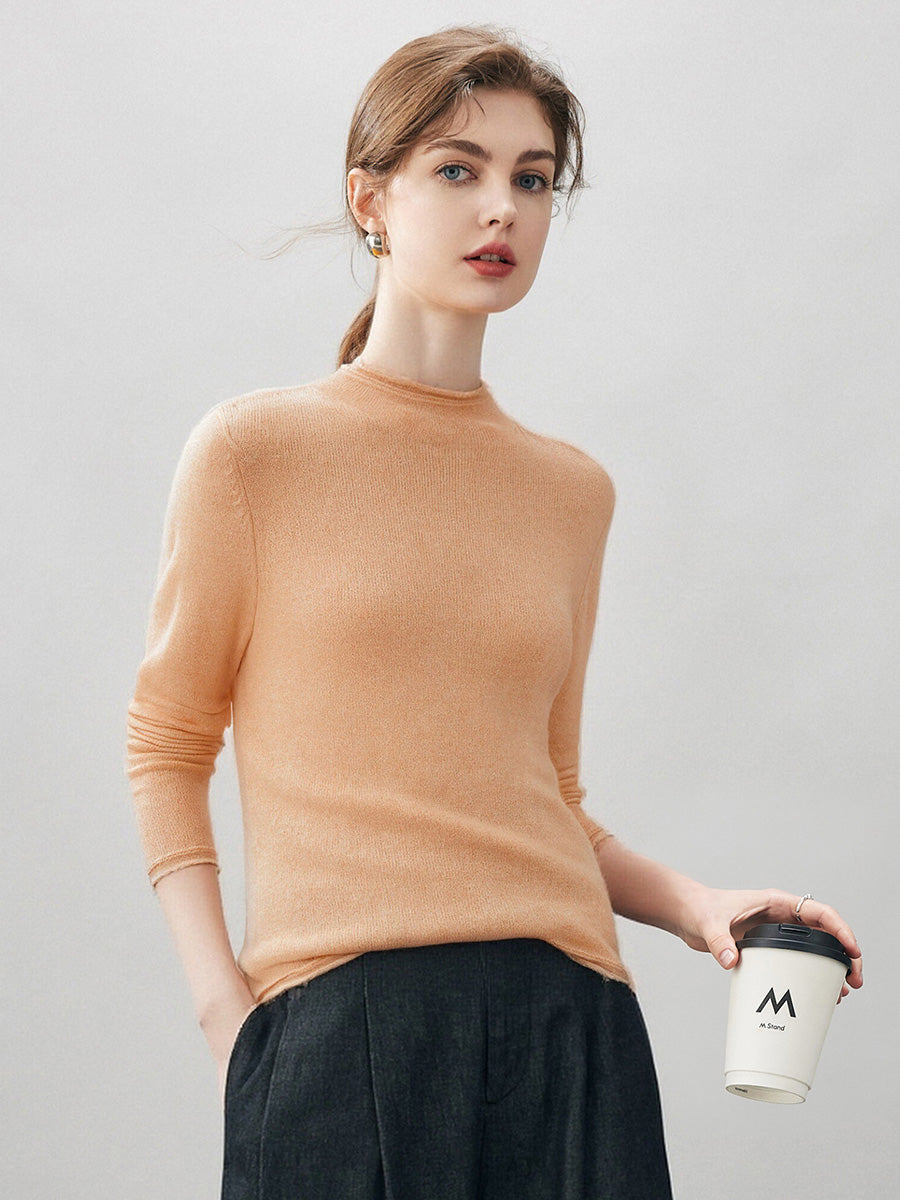 100% Cashmere Round Neck Knit Sweater