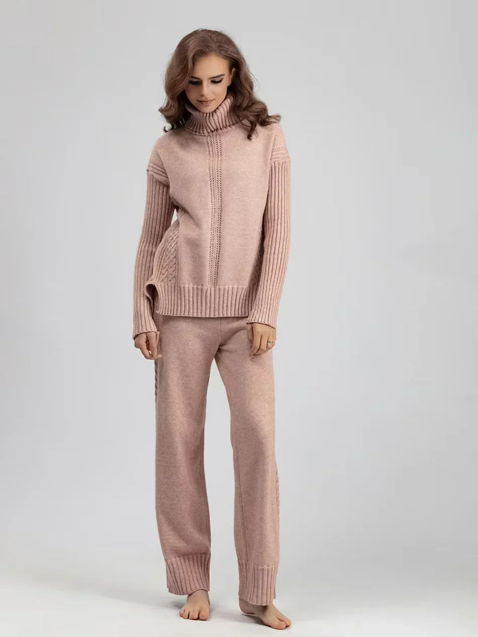 Scarlett - High-neck Knit Sweater & Loose Pants Set