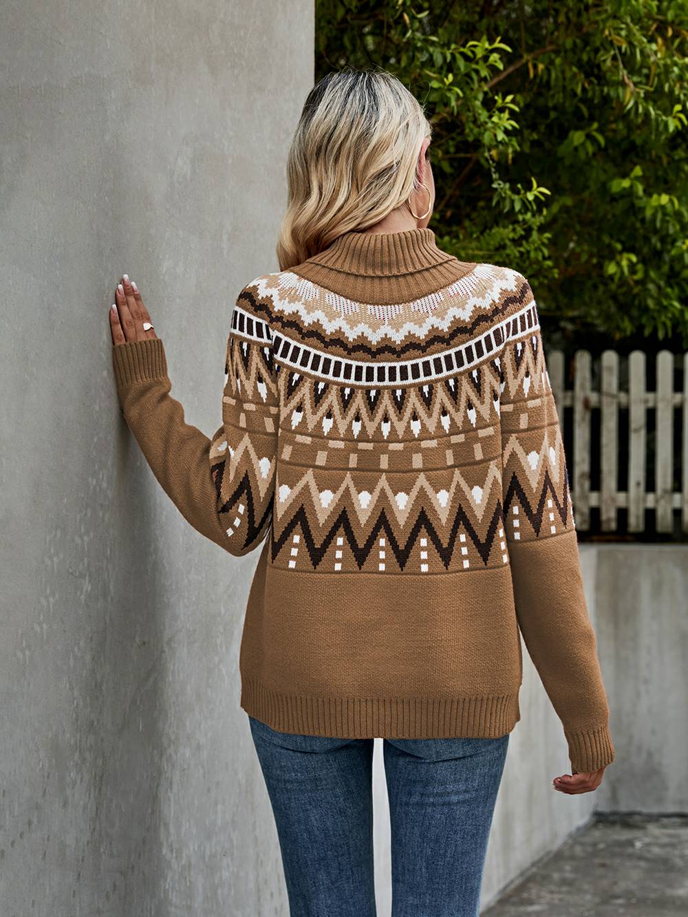 Striped Color Block Turtleneck Sweater
