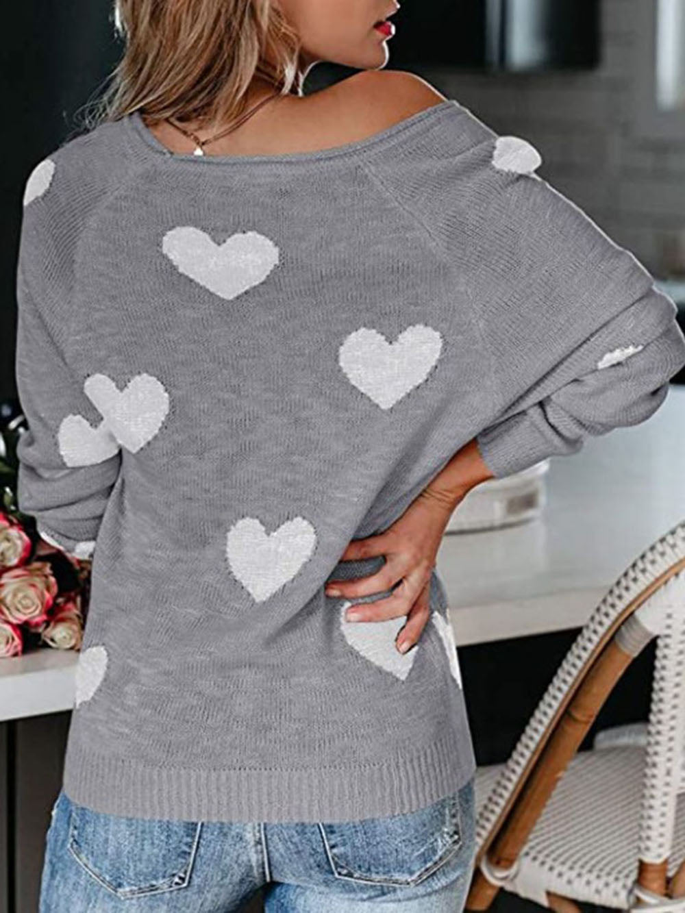 Valentine's Day V-neck Knit Sweater
