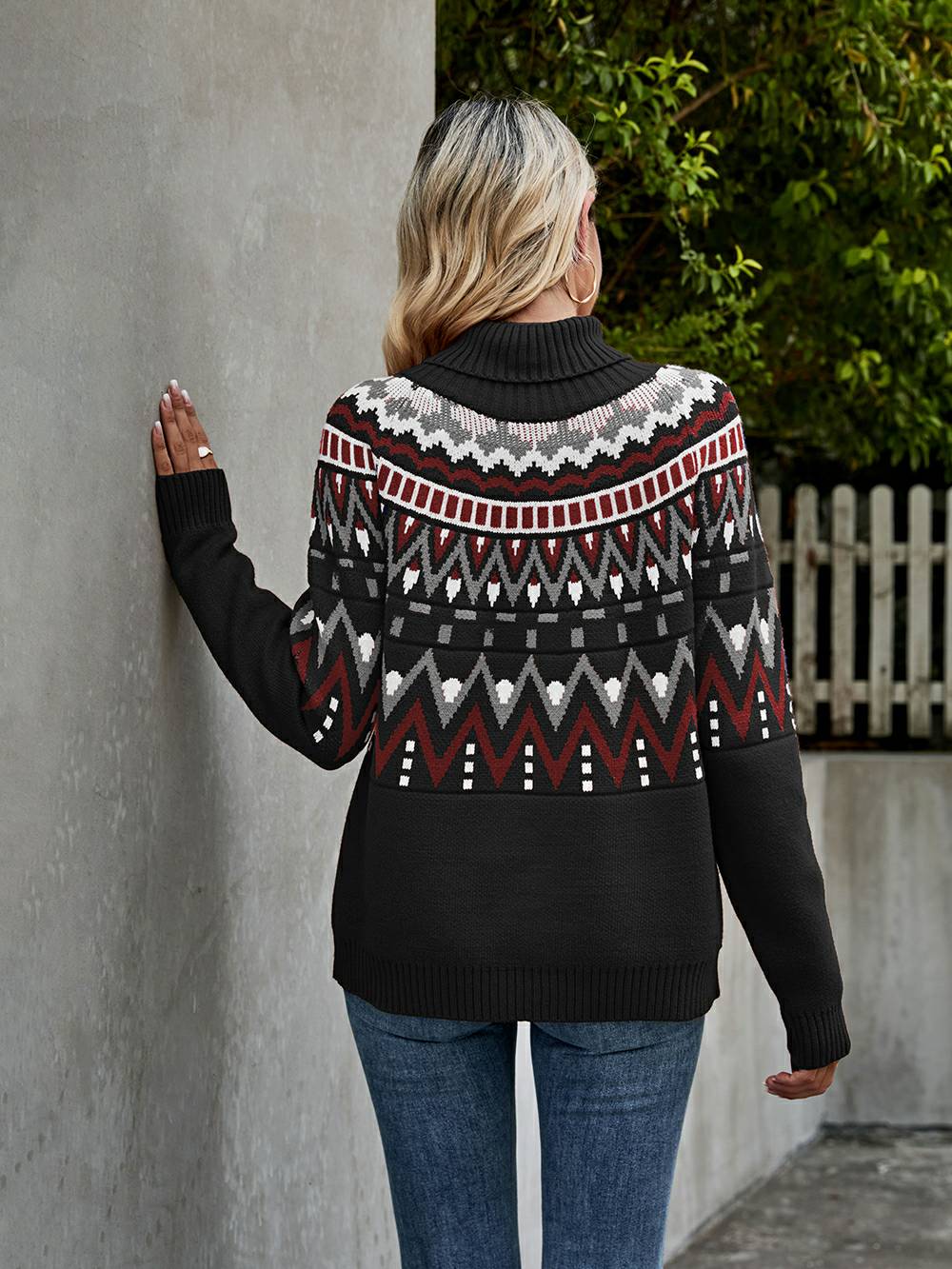 Striped Color Block Turtleneck Sweater