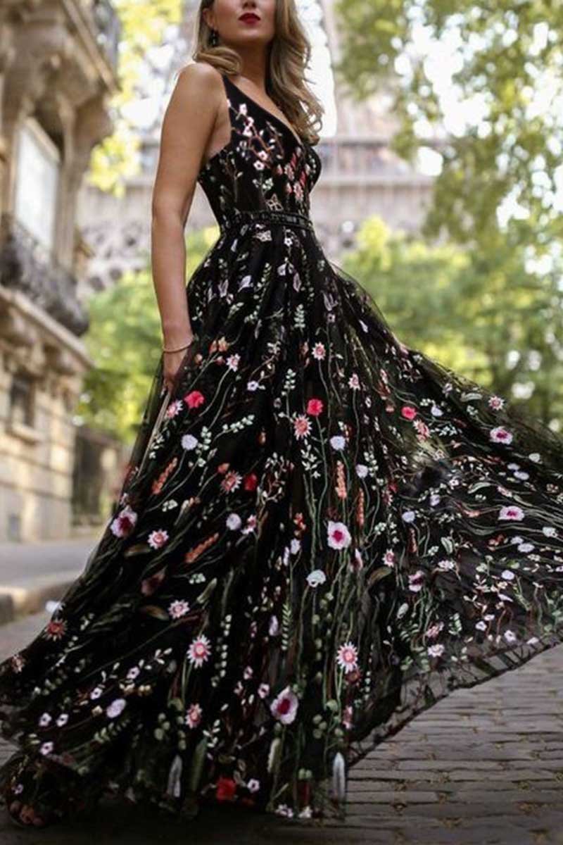 Deep V Neck Maxi Dress