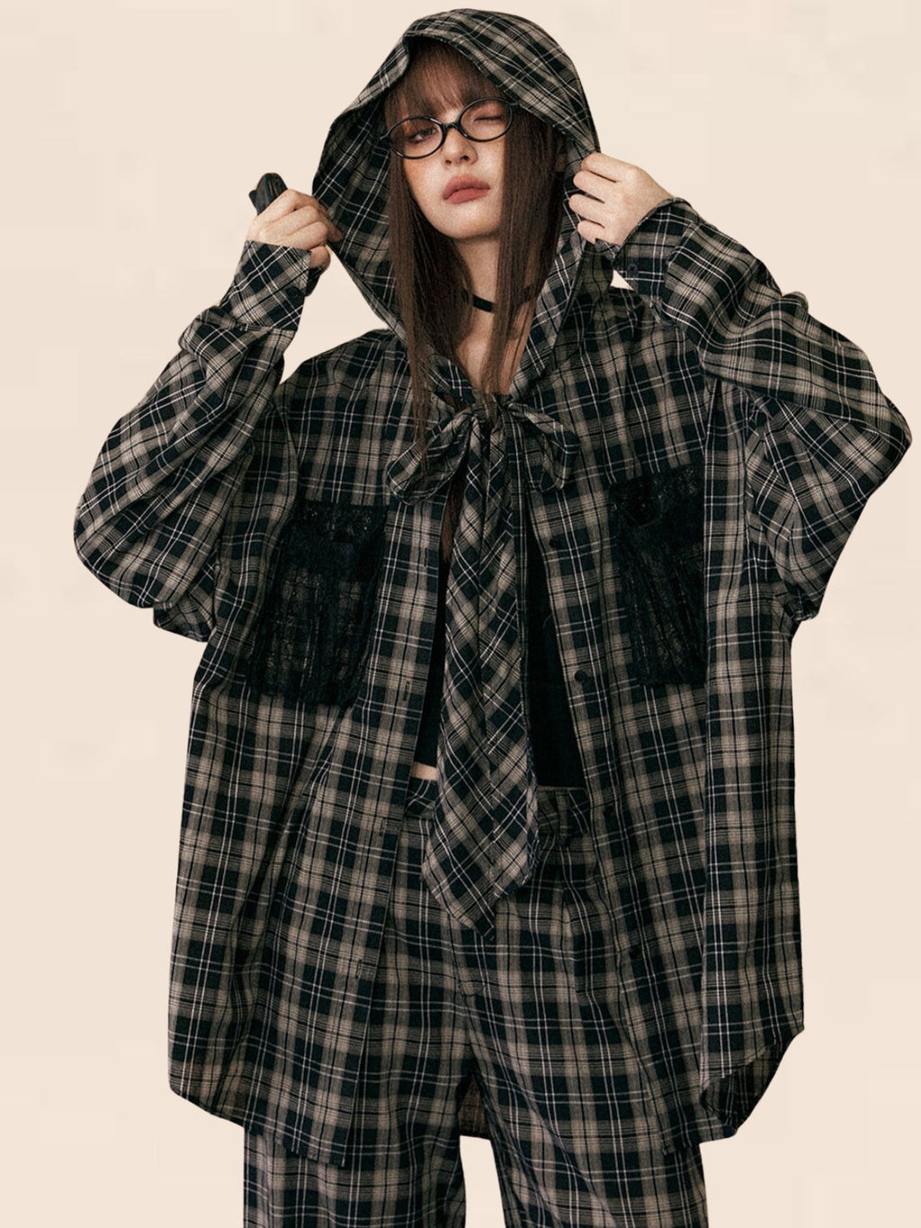 Plaid Bow Tie Two-piece Set-up