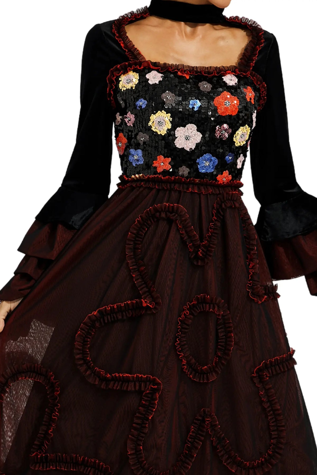 Whitehead Red Mesh Sequins Midi Dress