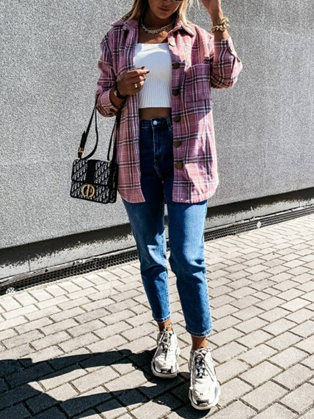 Plaid Brushed Wool Cardigan Jacket