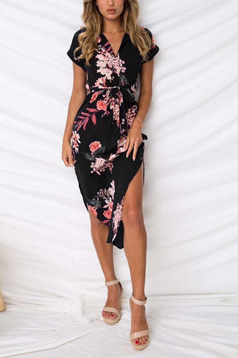 Printed Asymmetrical Midi Dress(4 Colors)