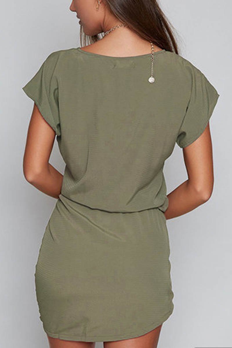 Short Sleeve Belt Mini Dress