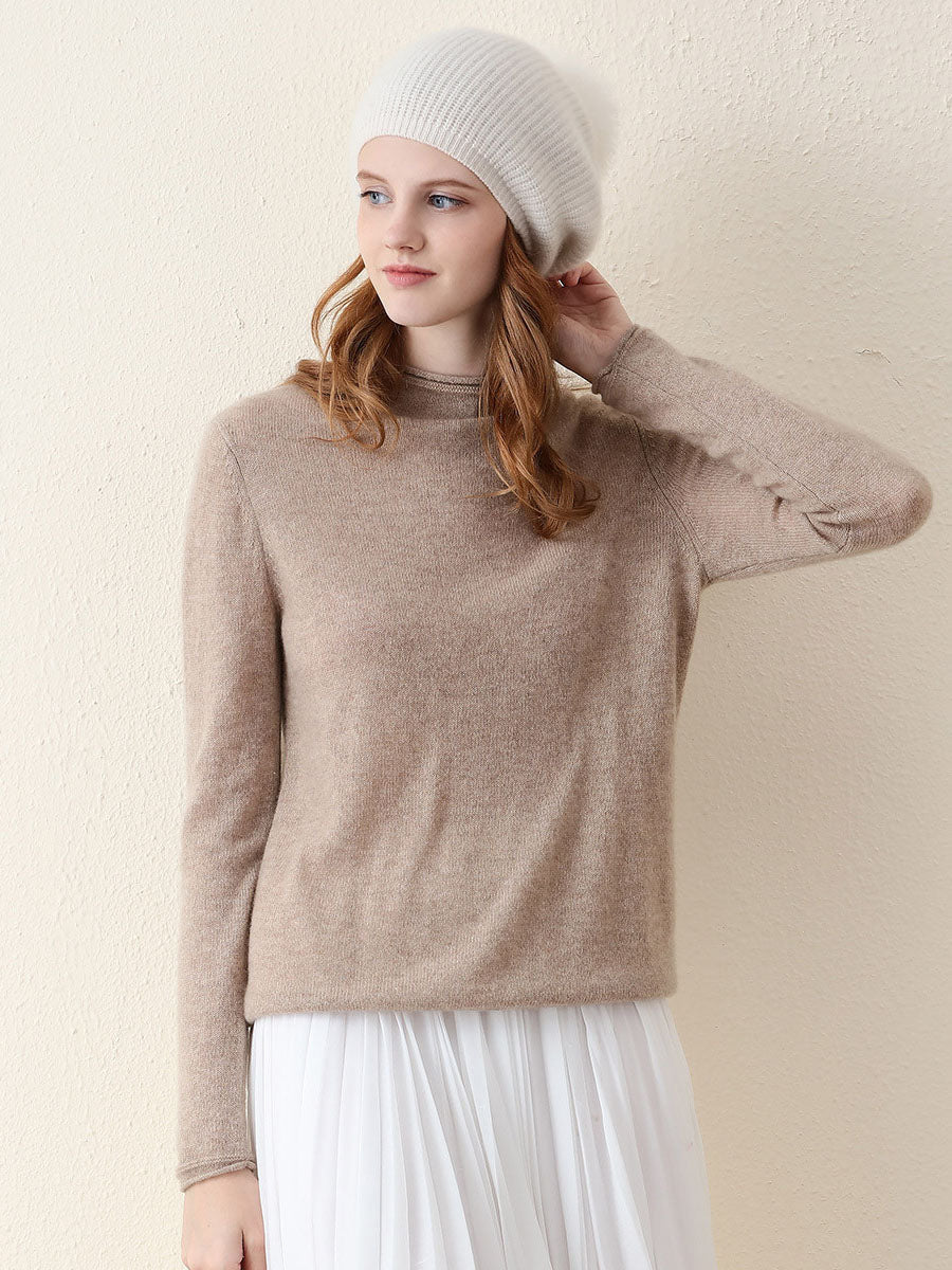 100% Cashmere Round Neck Knit Sweater