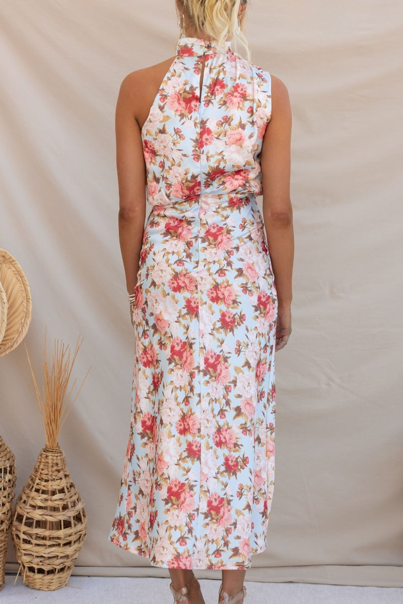 Wine Country Dates Halter Neck Elastic Waist Maxi Dress