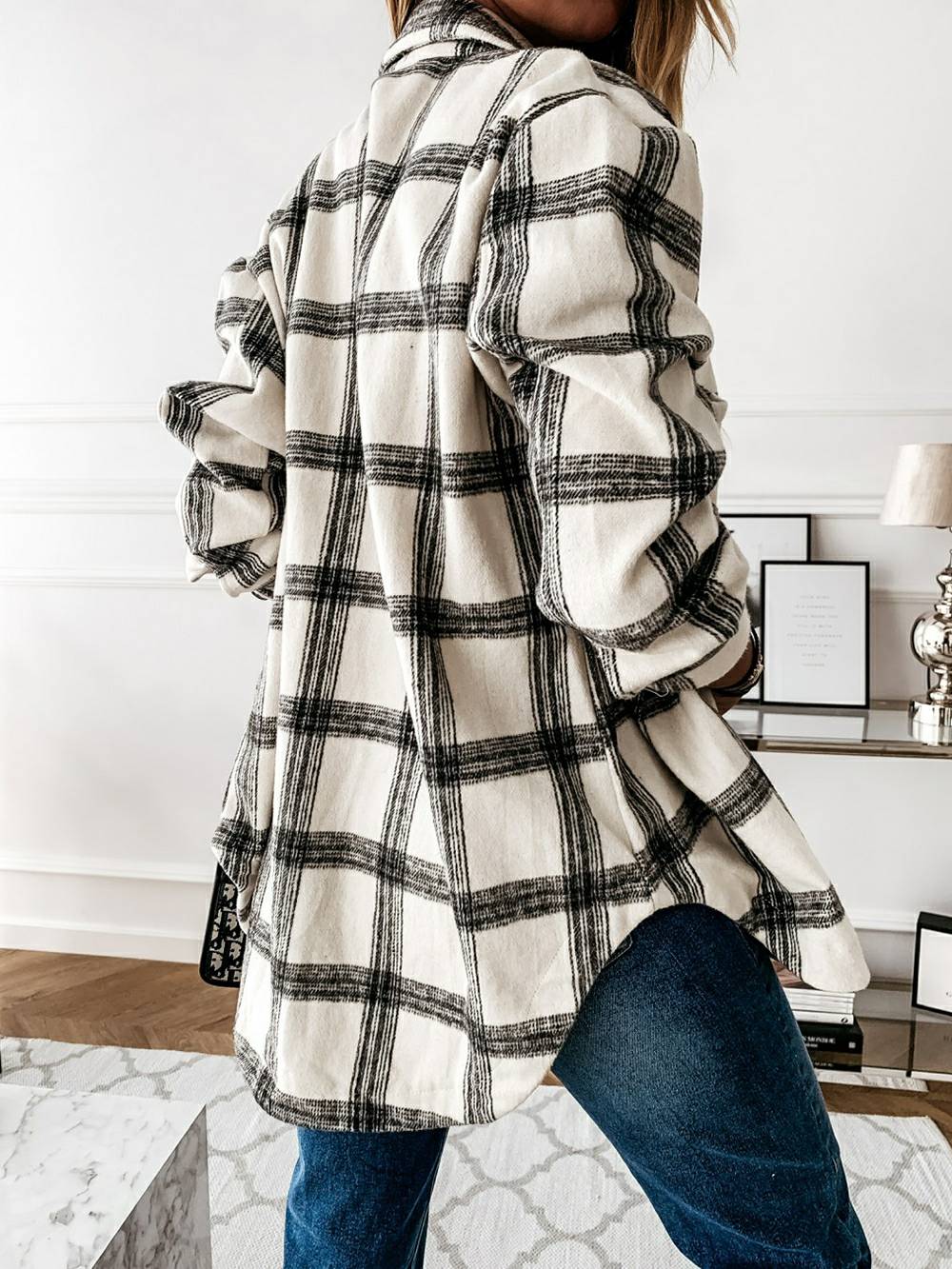 Plaid Brushed Wool Cardigan Jacket