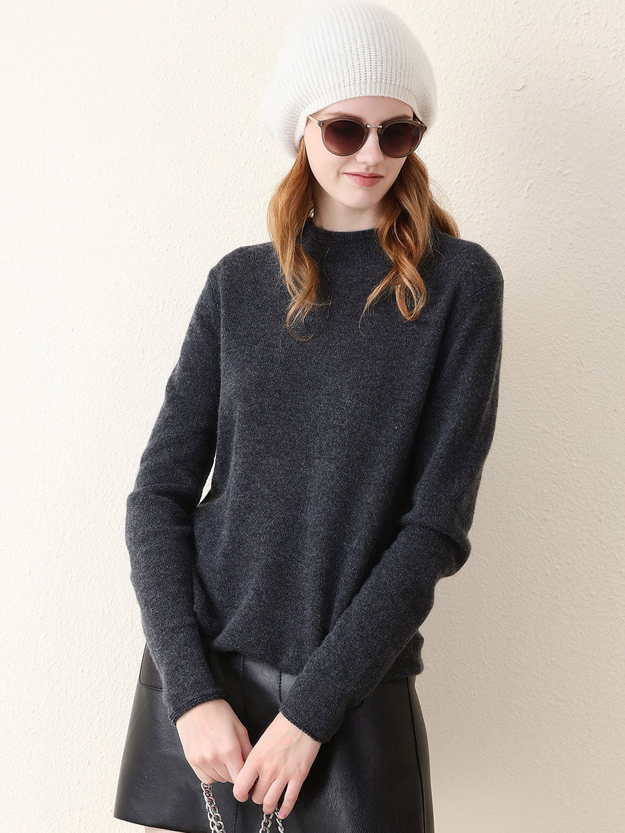100% Cashmere Round Neck Knit Sweater