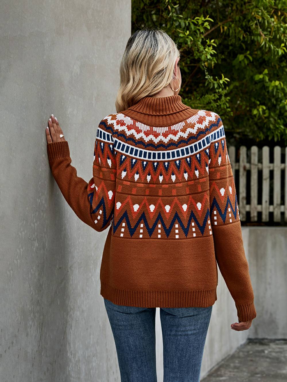 Striped Color Block Turtleneck Sweater