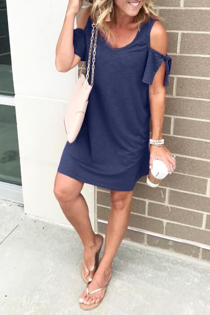 Dew Shoulder Round Neck Mini Dress (4 Colors)