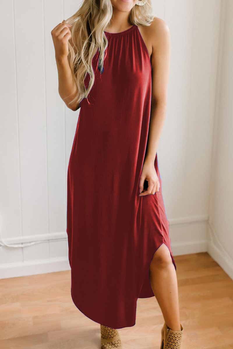 Loose Color Sling Midi Dress