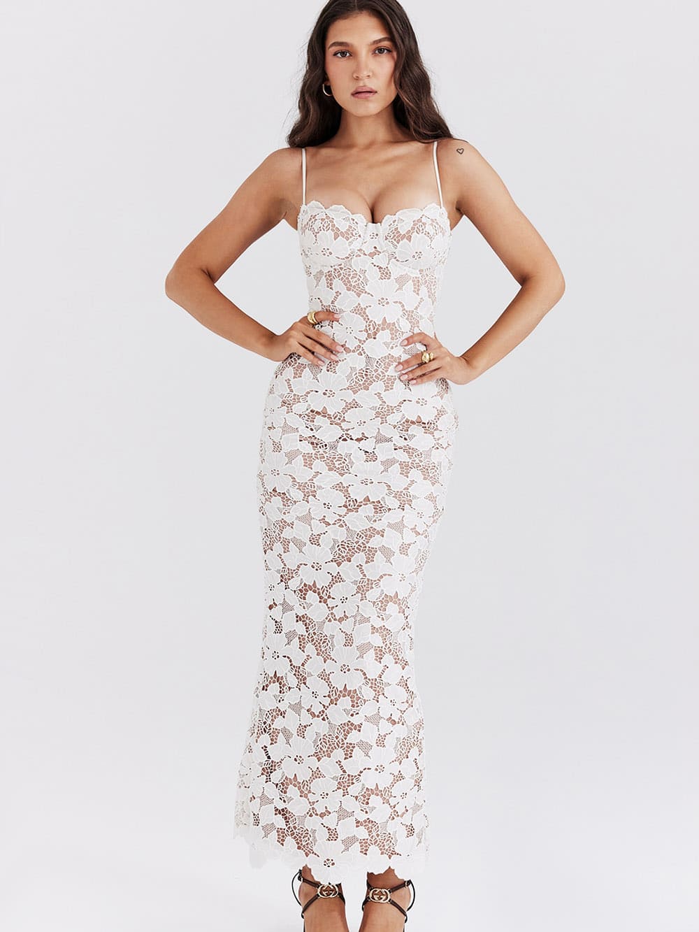 White Embroidered Maxi Dress-"pearl"