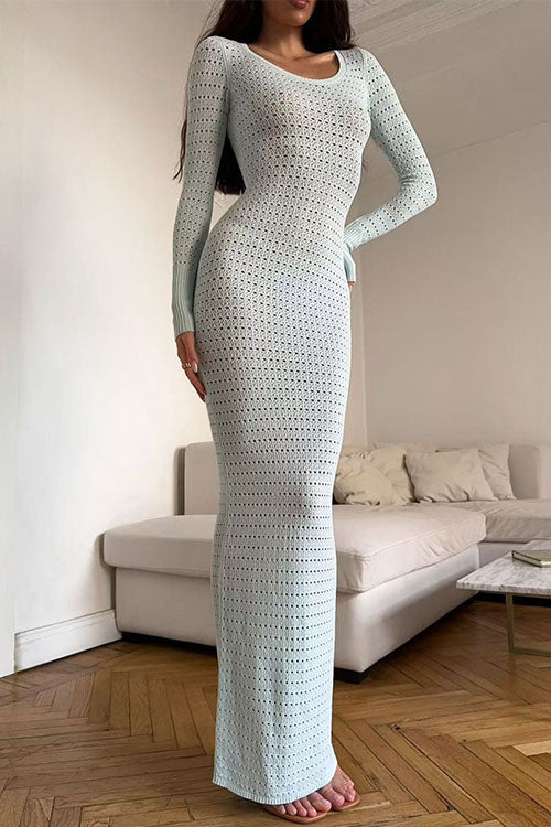 Long Sleeves Hollow Out Crochet Knit Midi Dress