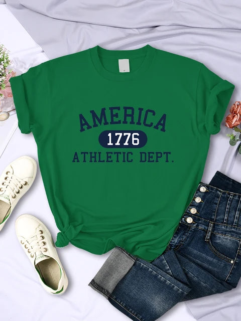 America 1776 Athletic Dept Letter T-shirt Female Sport Crop Top Cool Hip Hop Tee Shirt Soft Breathable T Shirt