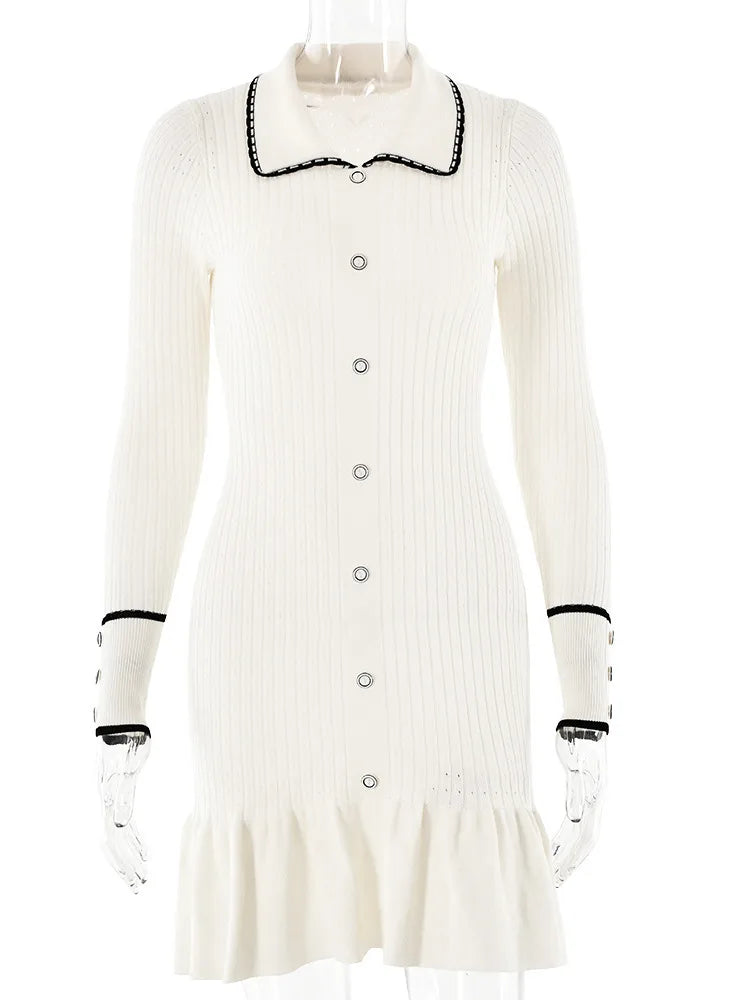 Knitted Sweater Long Sleeve Bodycon Button Dress Autumn/winter New Vestido Street Clothing