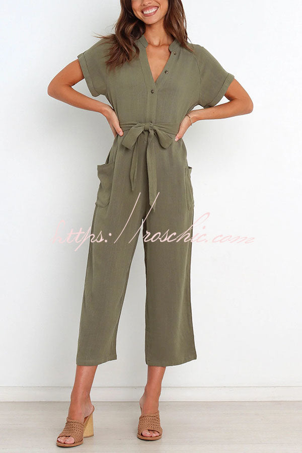 Something About Her Pocketed Button Straight Leg Jumpsuit