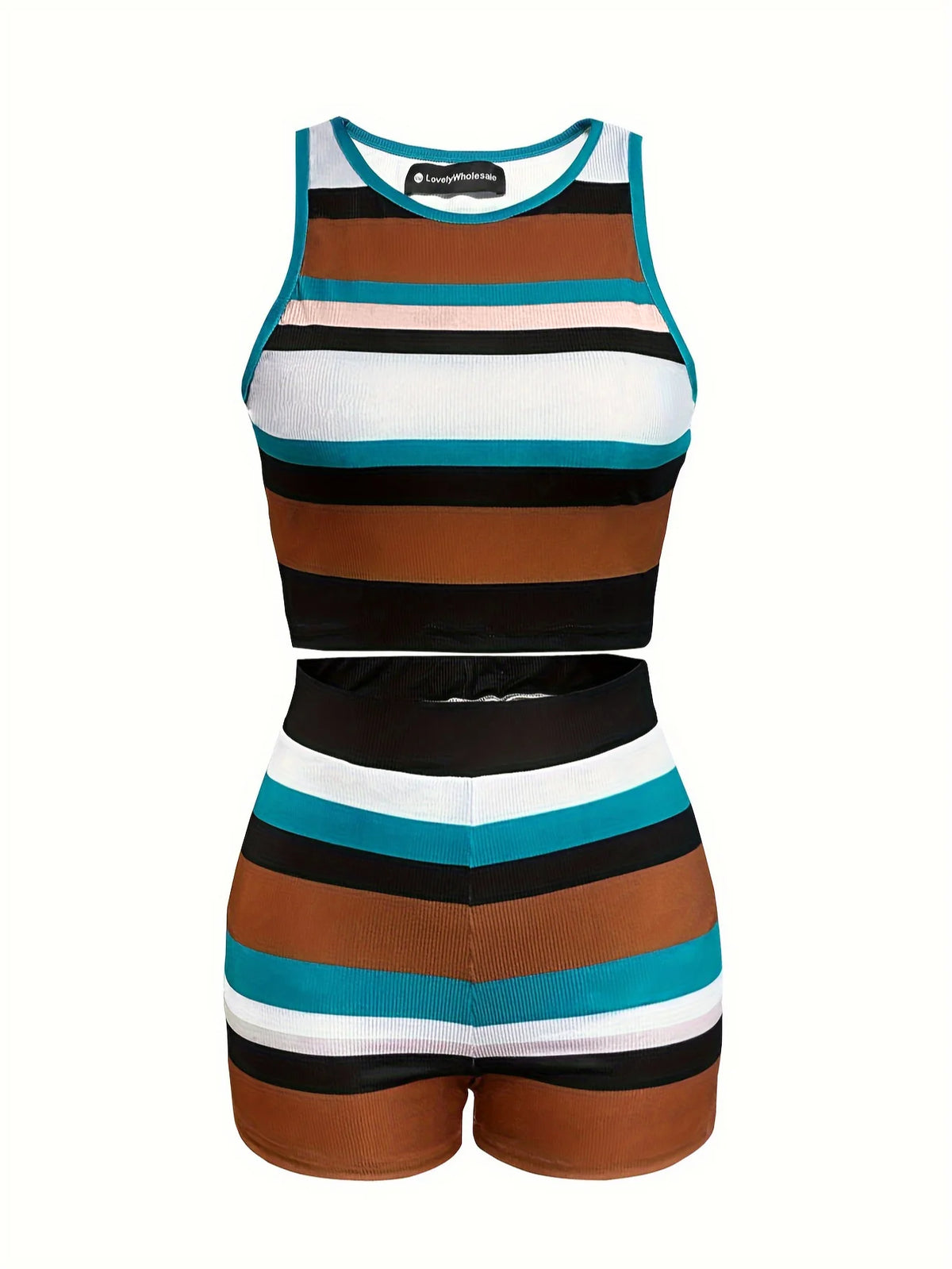 Crop Top Striped Shorts Set Patchwork Crop Tank Tops and Shorts Outfits Summer Holiday Beachwear