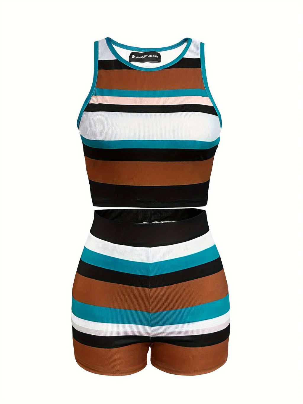 Crop Top Striped Shorts Set Patchwork Crop Tank Tops and Shorts Outfits Summer Holiday Beachwear