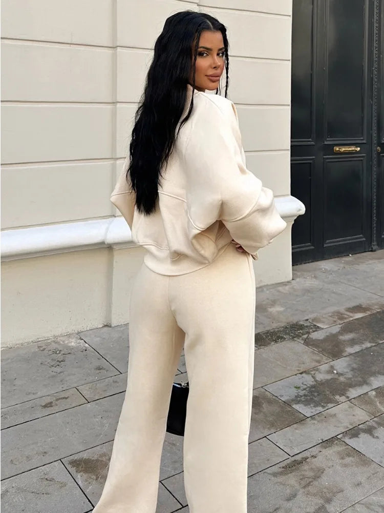 Autumn 2 Piece-set Tracksuit Trousers Outfits Female Slim High Waist Drawstring Clothes Loose ’s Pants Sets