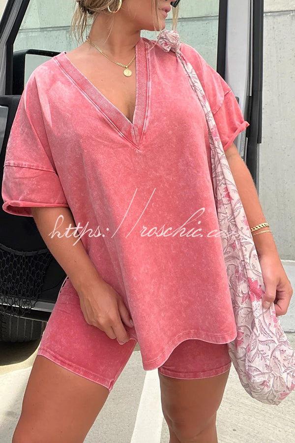 Serena Cotton Blend Oversized T-shirt and Cropped Stretch Cycling Pants