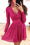 Night Out Sequin Wrap Long Sleeve Mini Dress